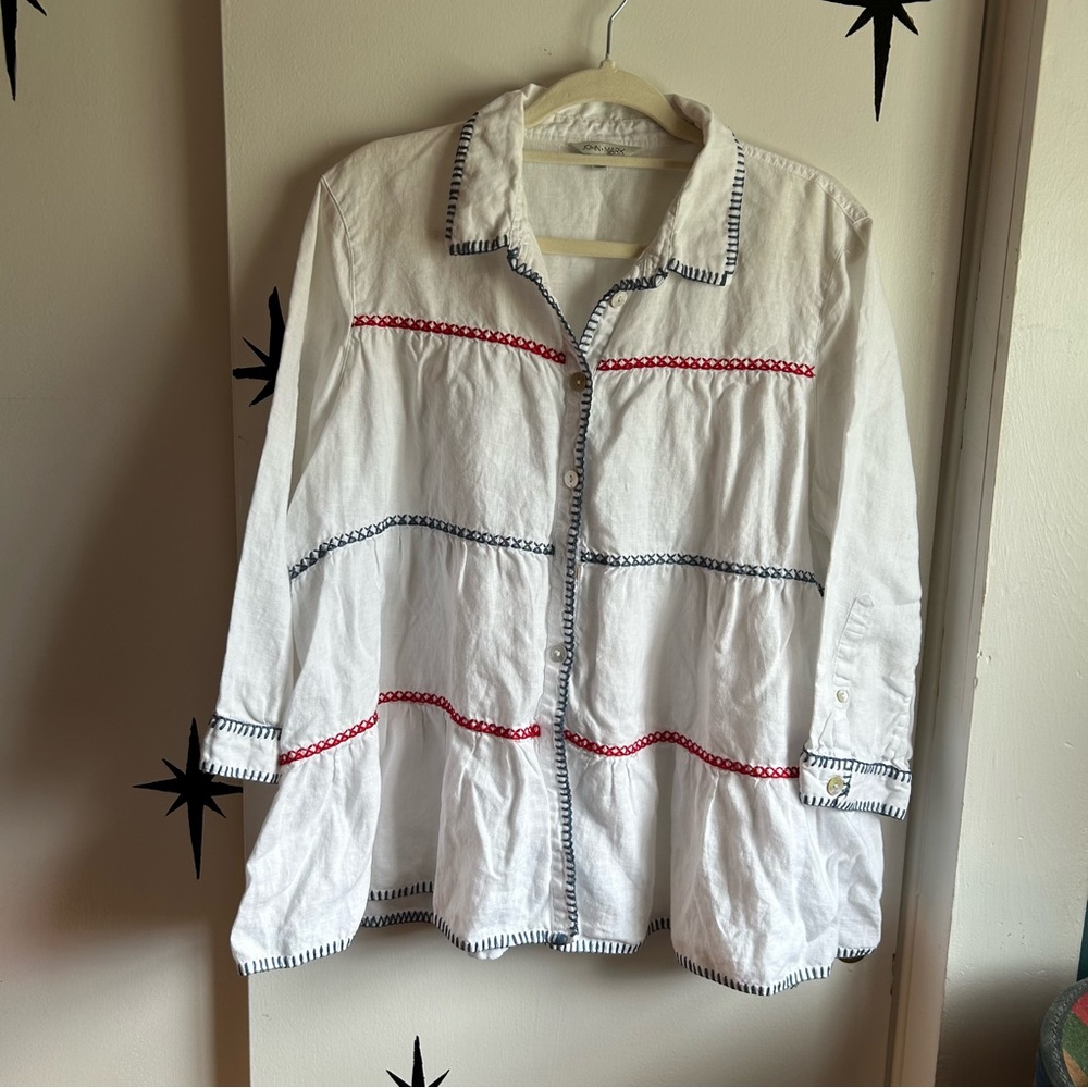 John Mark  White Linen Blouse